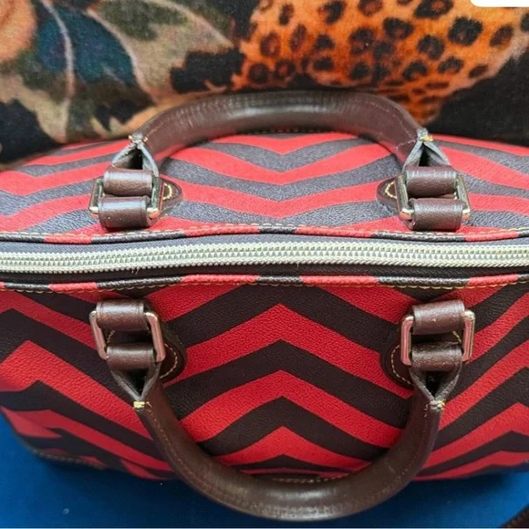 Dooney & Bourke Red and Black Chevron Satchel - Picture 2 of 7